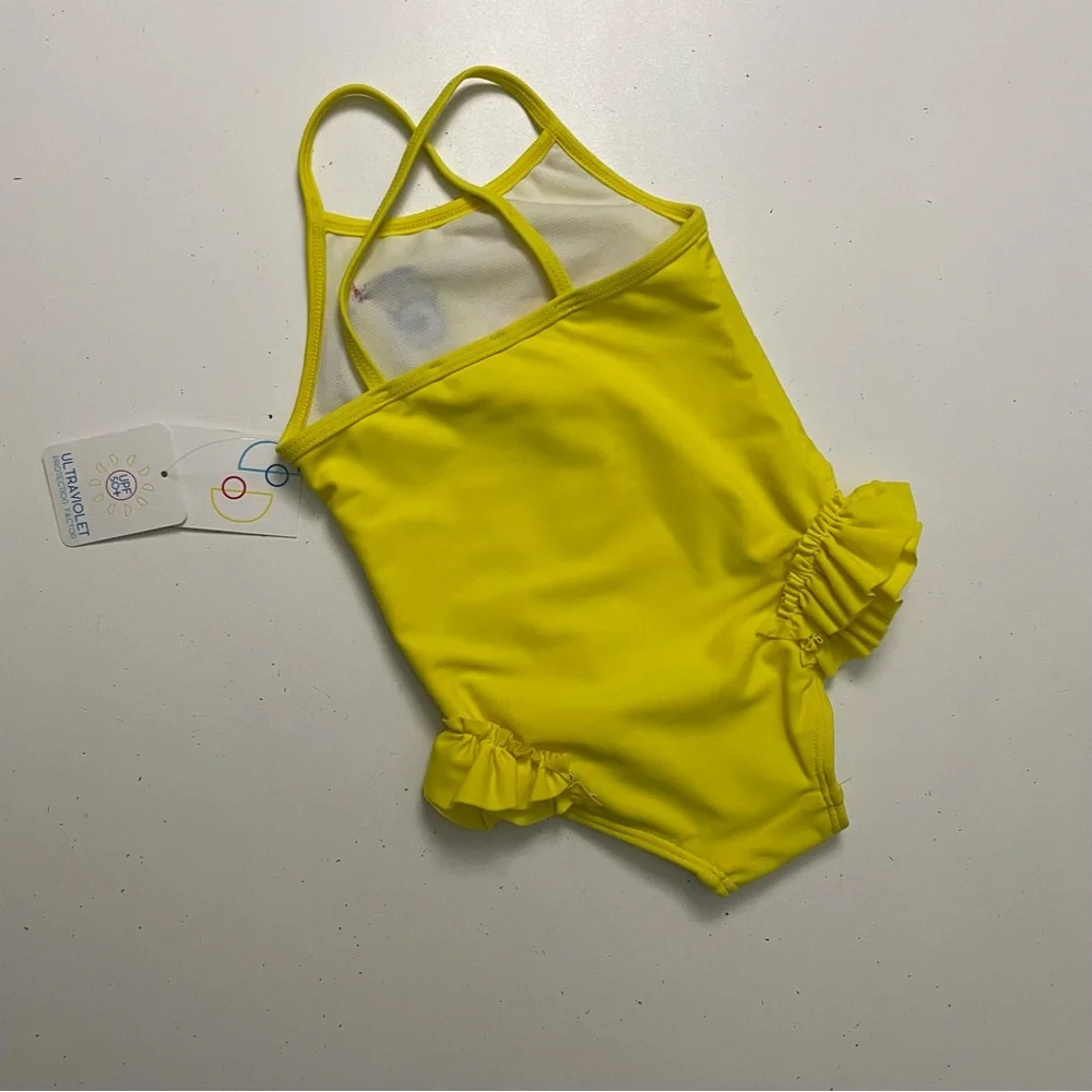 Flapdoodles Swimsuit One Piece Ruffle Toucan Bird Flowers Tropical Beach Yellow